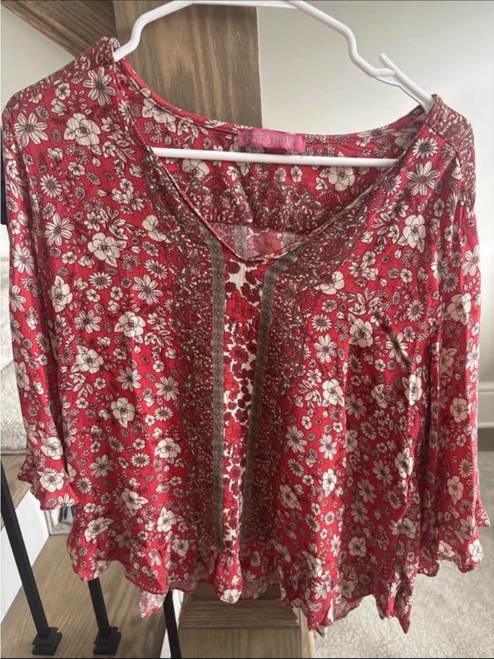Rose & Thyme Red Floral Peasant Blouse